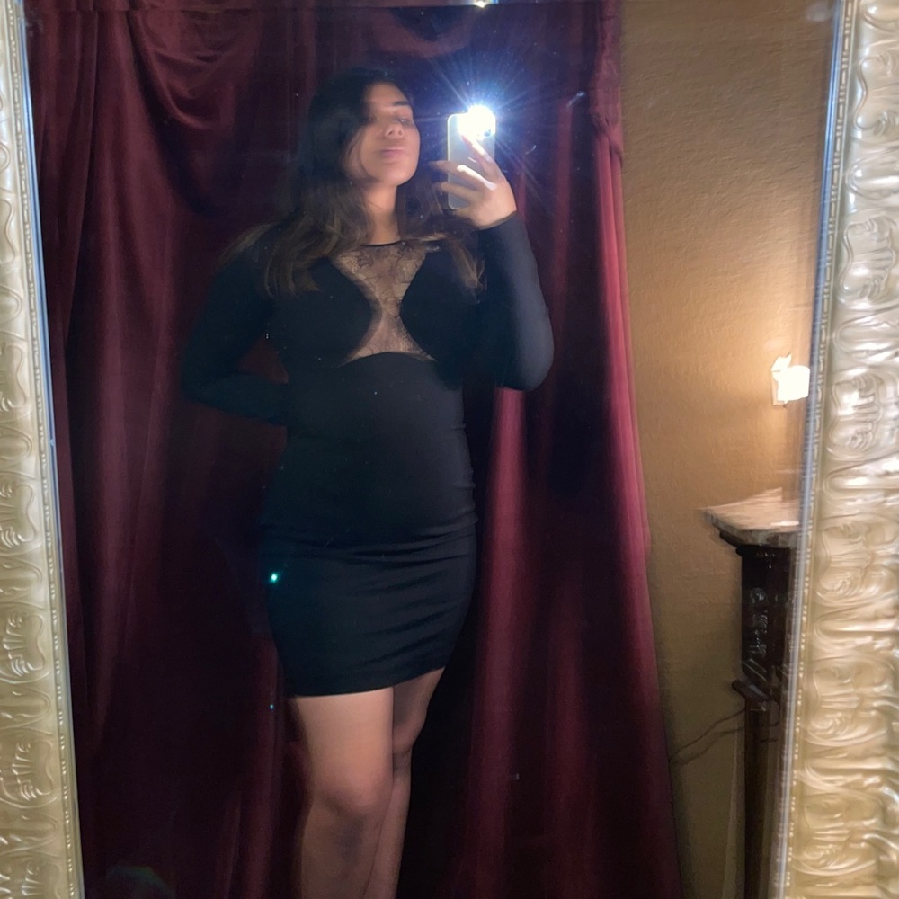 Black Cocktail long sleeve mini dress